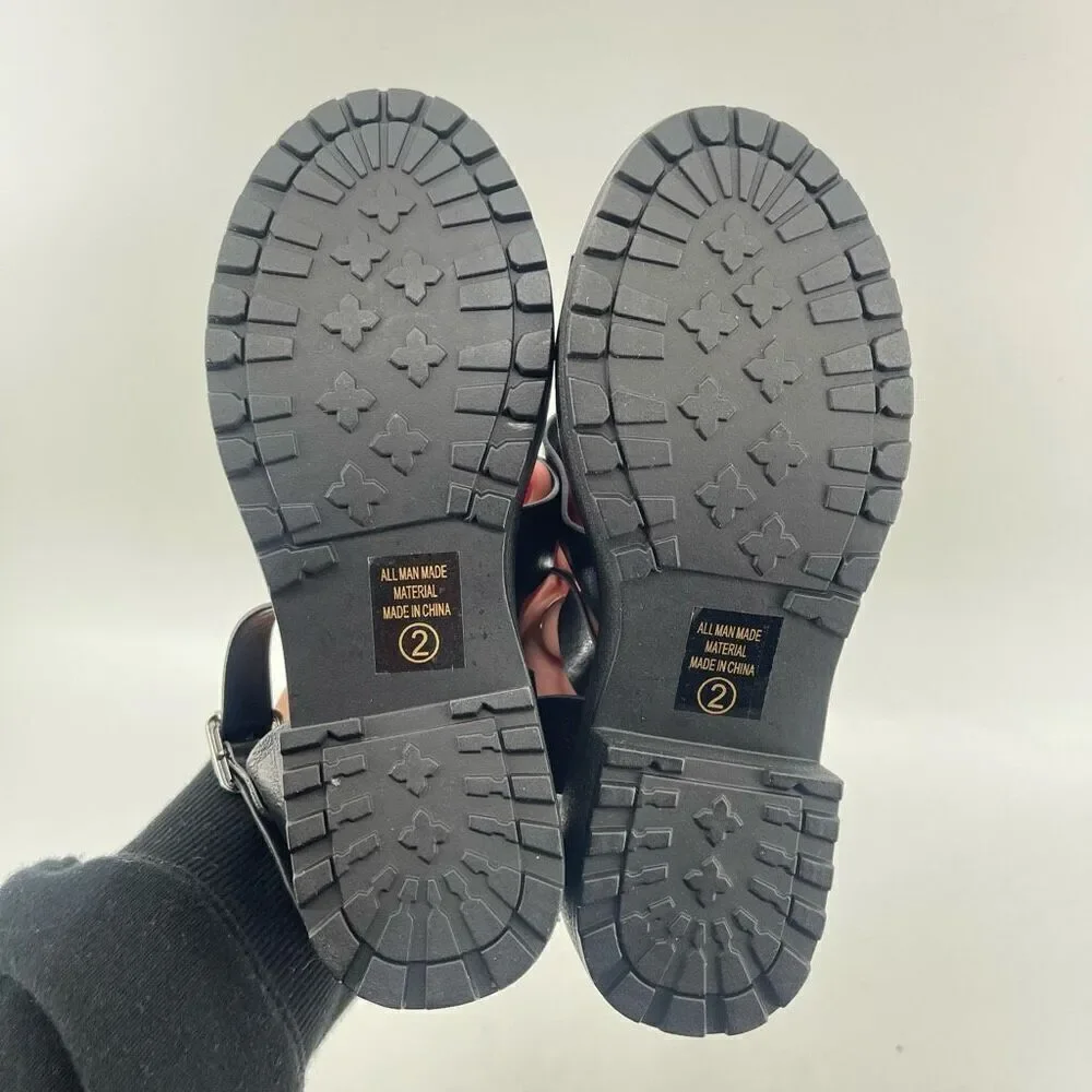 SODA Account Girls Black Platform Sandals Size 3 Y2K Chunky Heel Open Toe Shoes